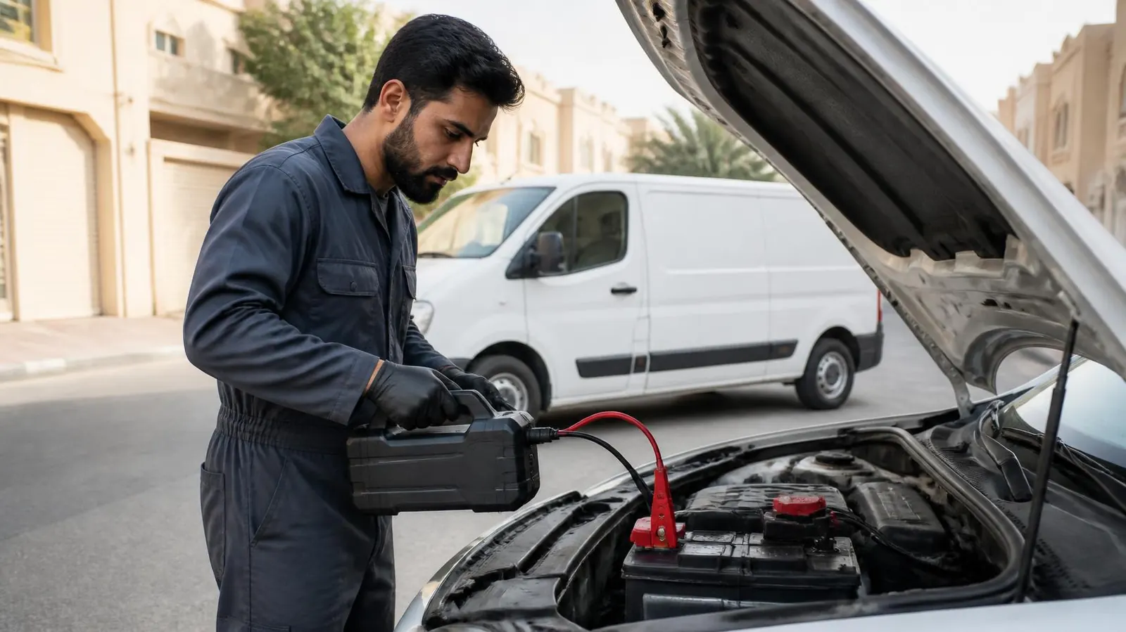 فني متخصص يفحص سيارة داخل مركز نبض المحرك في حي القيروان بالرياض